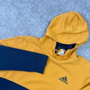 Adidas Mens Hoodie Sweatshirt M Mustard Yellow & Navy Blue Colorblock Full Zip